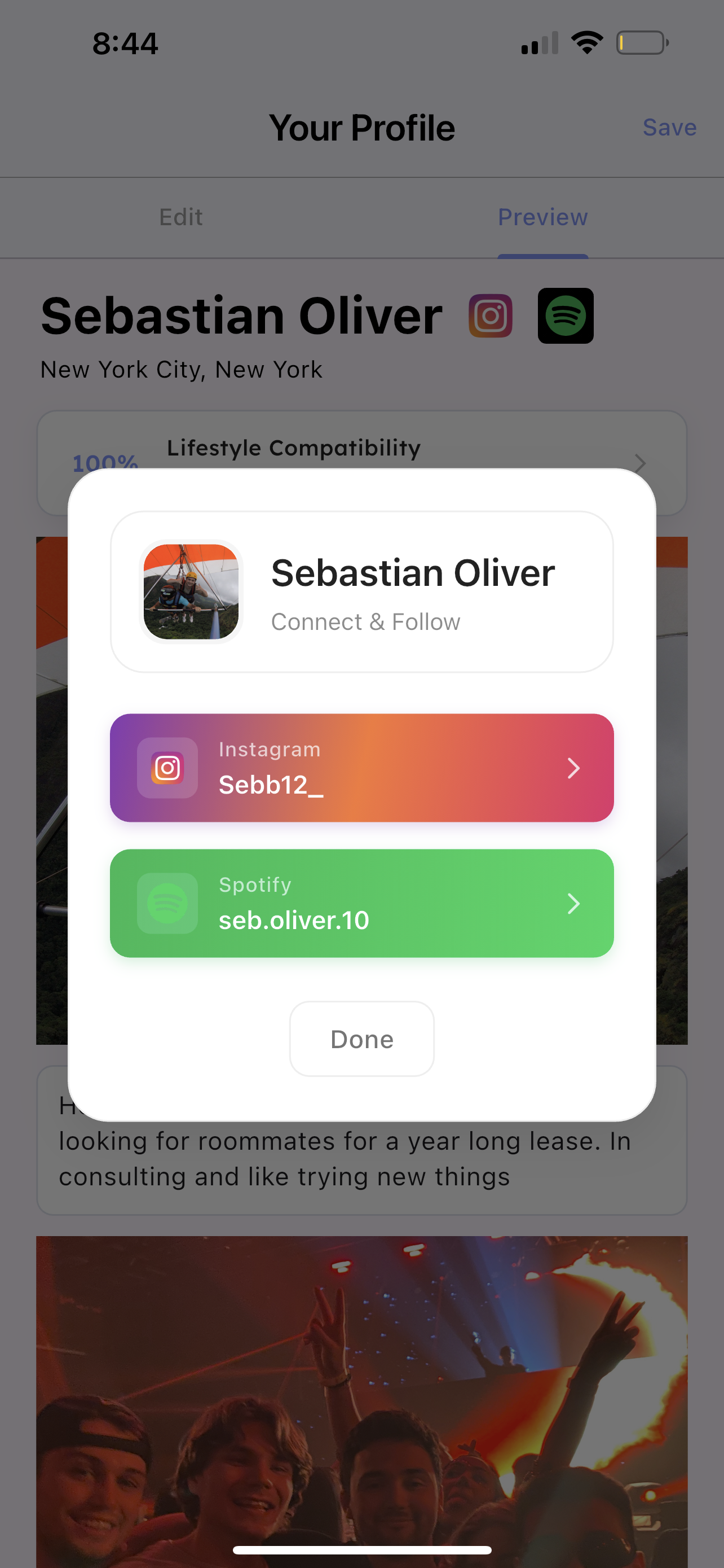 View social profiles of potential roommates